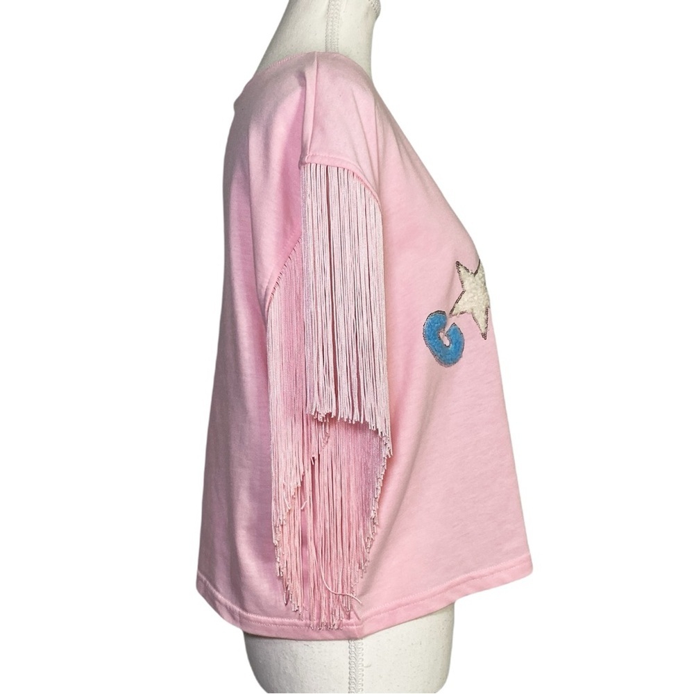 Main Strip Pink Cowgirl Fringe Cropped Top - Picture 3 of 13